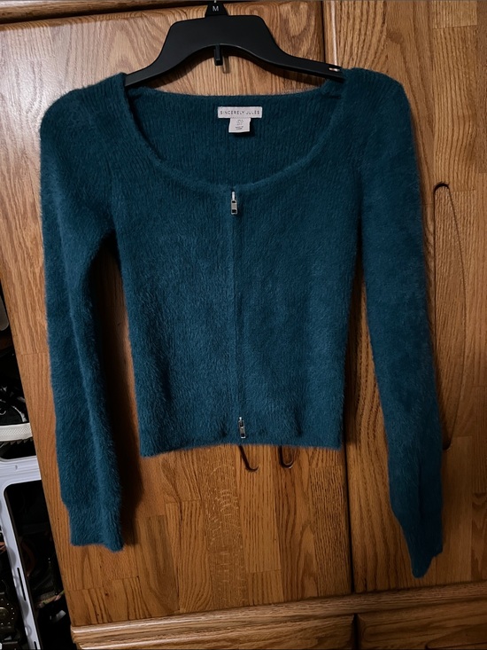 Sincerly Jules Sweaters - Sincerely Jules size small fuzzy double zip teal green sweater